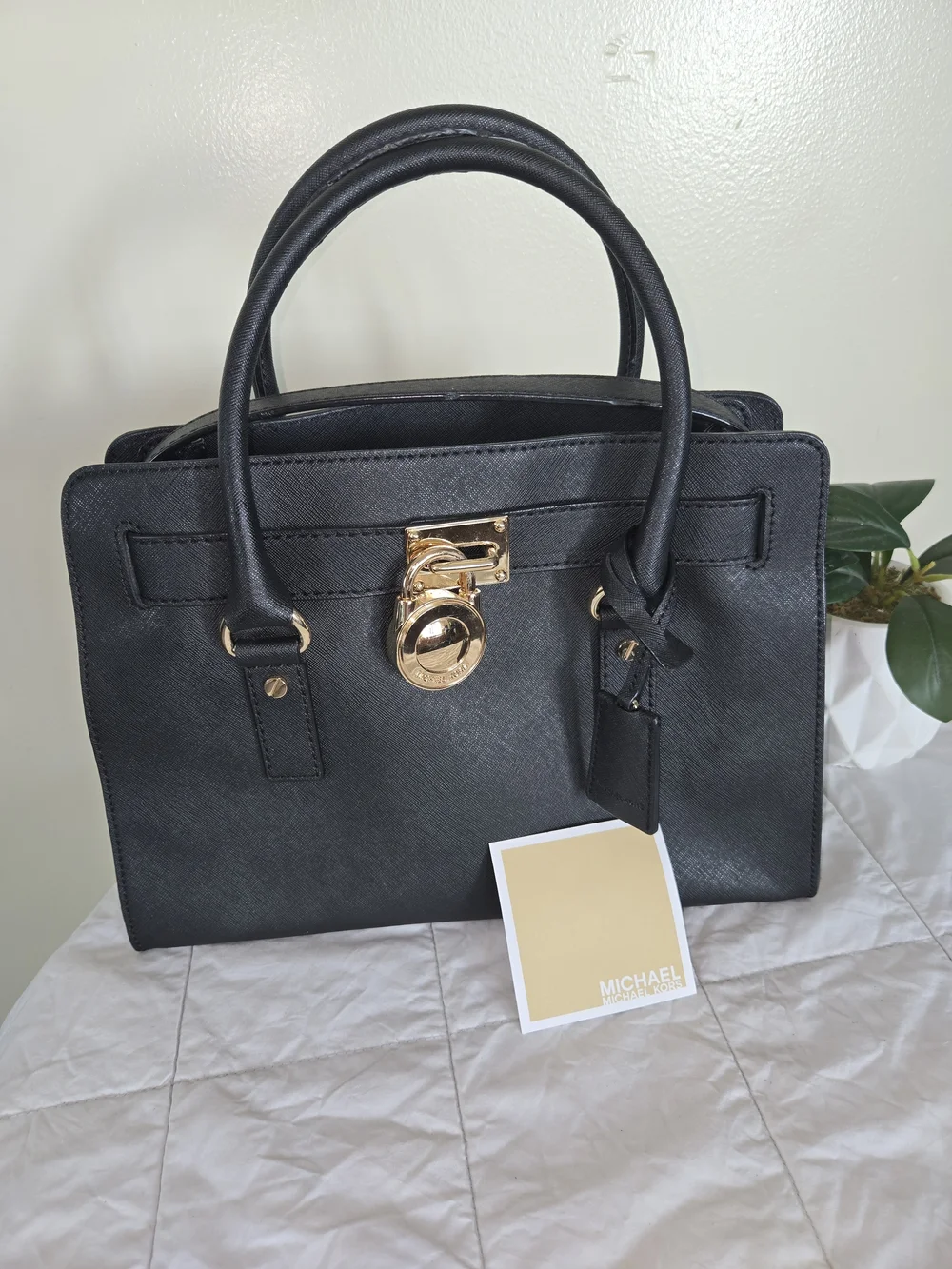 Michael Kors Black Saffiano Leather Satchel with Gold Hardware